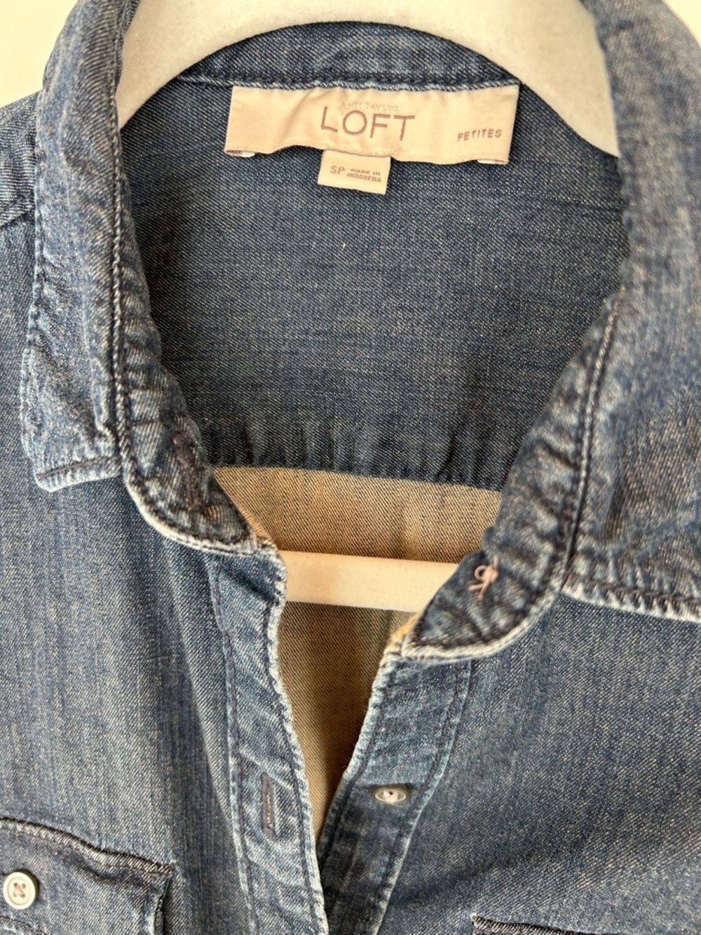 LOFT Vintage Denim L/S Lined Button Down Blouse, Size SP. - Picture 5 of 5